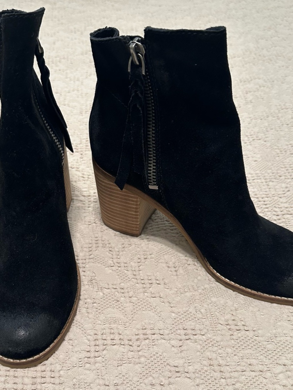 Dolce Vita Black Suede Ankle Booties with Stacked Wood Heel